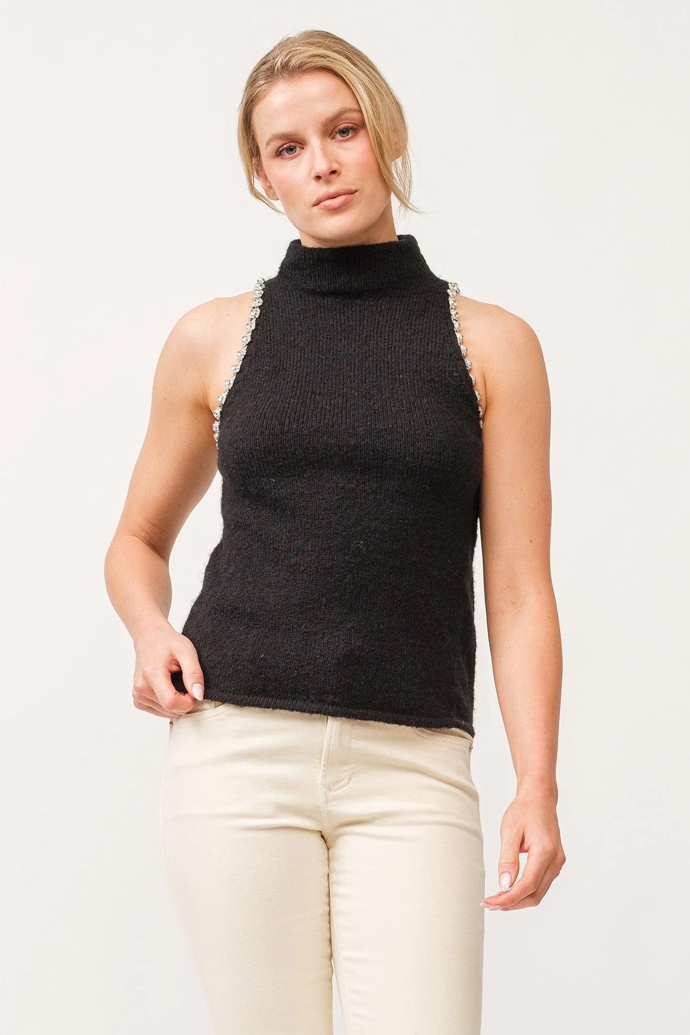 Alva Mockneck Jeweled Armhole Halter Fit Sweater Vest Product Image