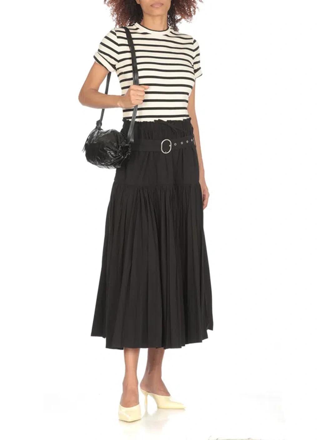 JIL SANDER Pleated High-waisted Midi Skirt In Nero Product Image