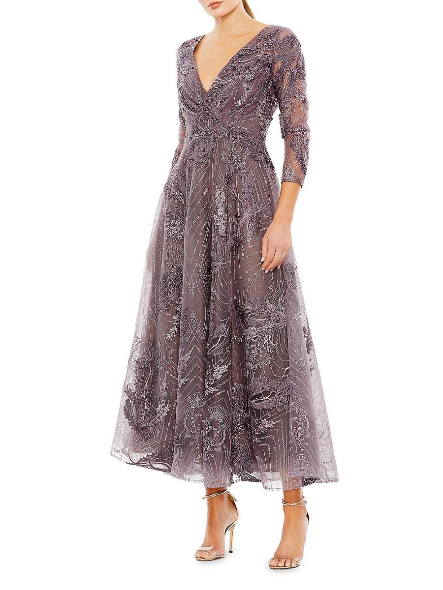 Womens Embellished Faux-Wrap Dress Product Image