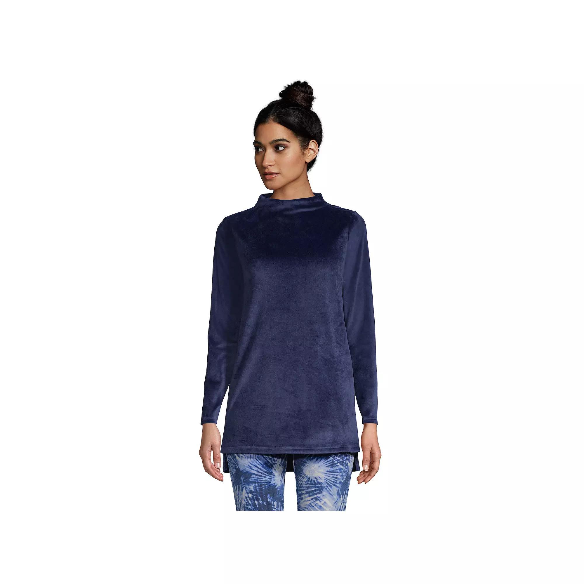 Womens Lands End Cozy Long Sleeve Pajama Top & Pajama Leggings Set Blue Tie Dye Palm Product Image