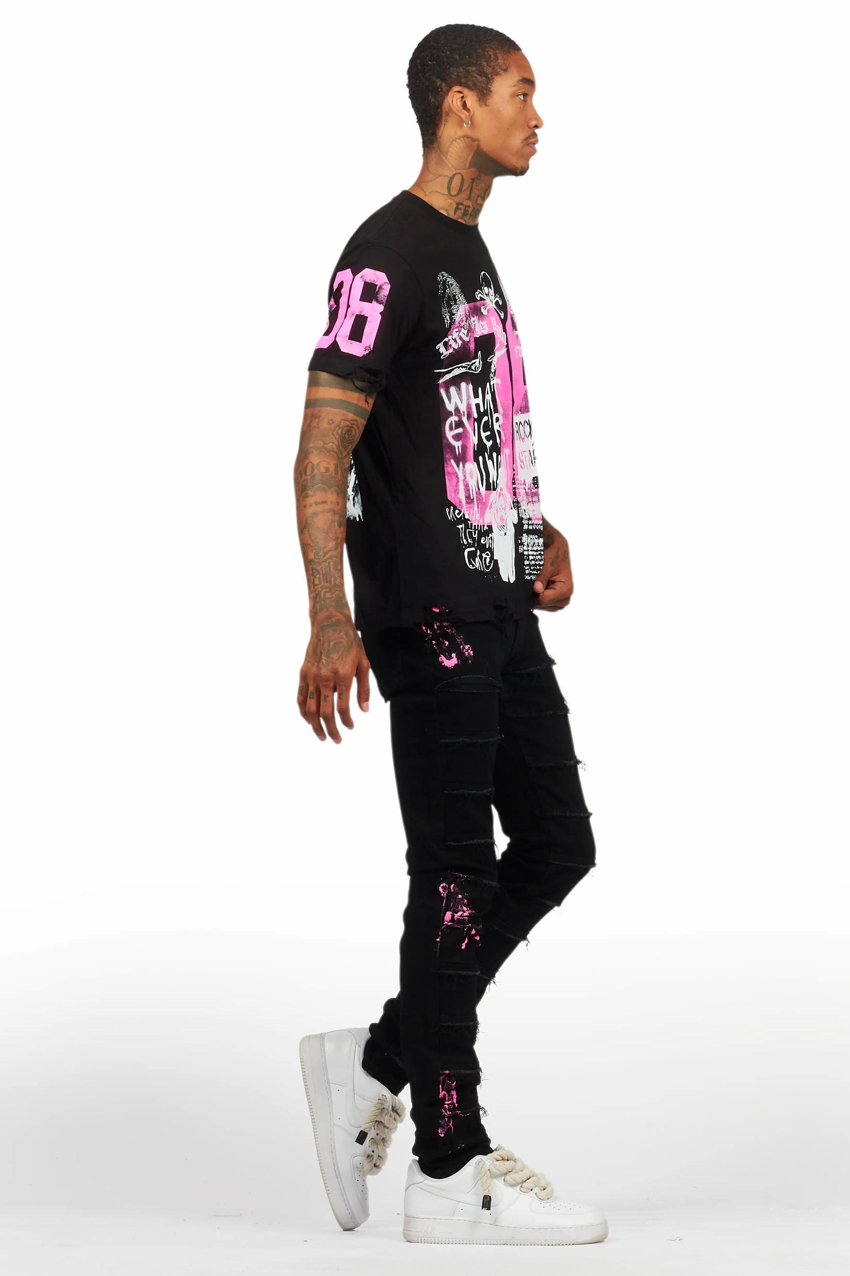 Grill Black/Pink T-Shirt/Slim Fit Jean Set Male Product Image