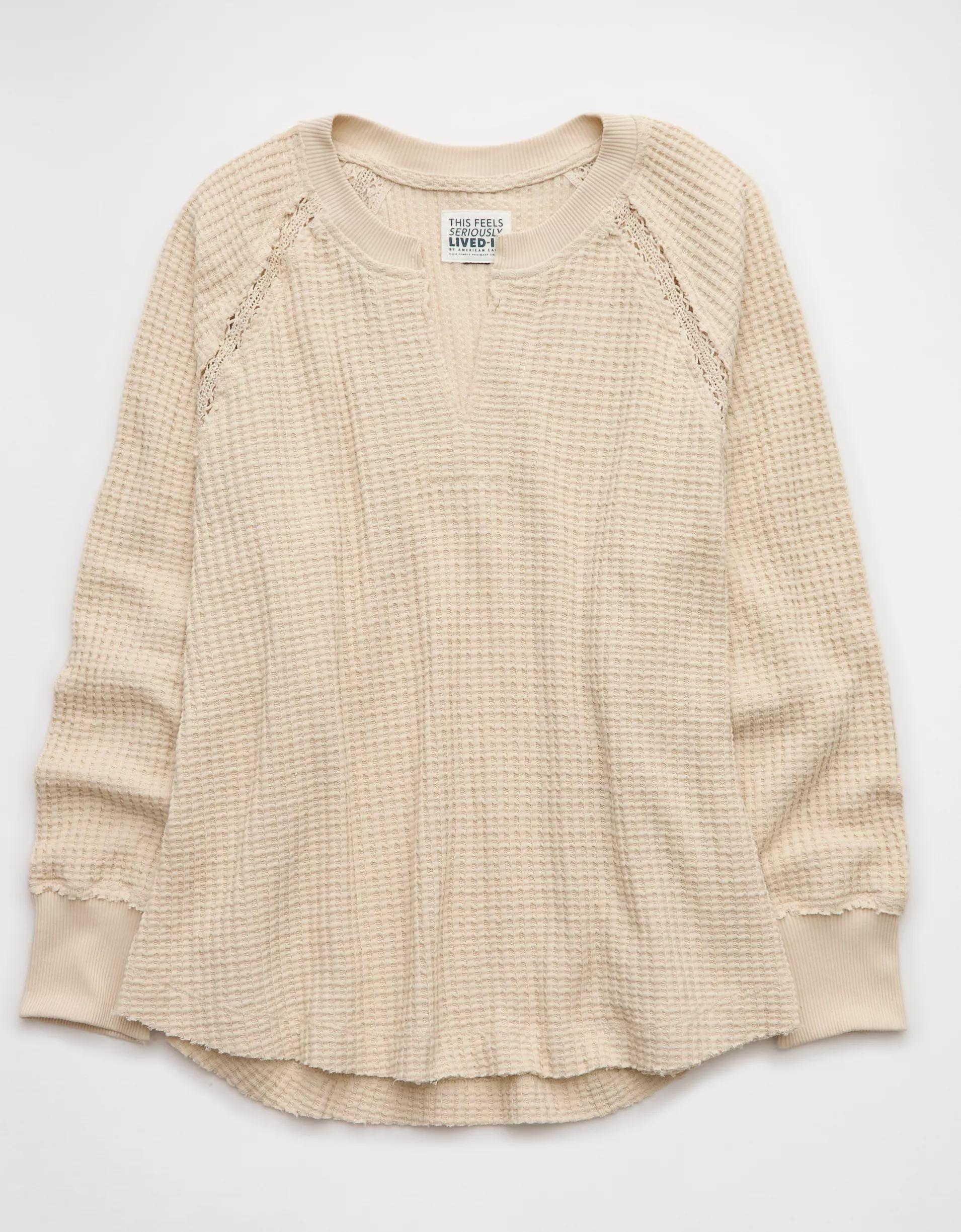 AE Big Hug Notch Neck Waffle Sweatshirt Product Image