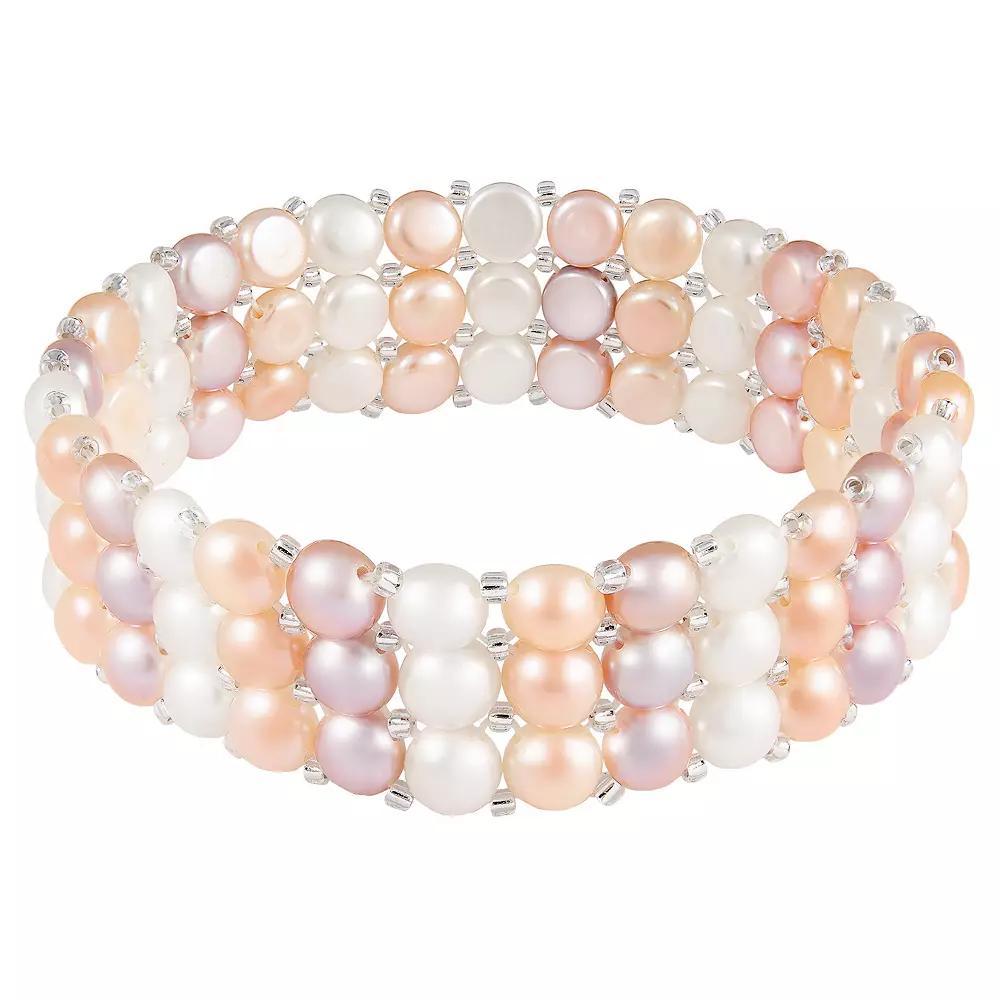 Sterling Silver Triple Row Dyed Freshwater Cultured Pearl Bracelet, Women's, Size: 7.25", Multi Product Image
