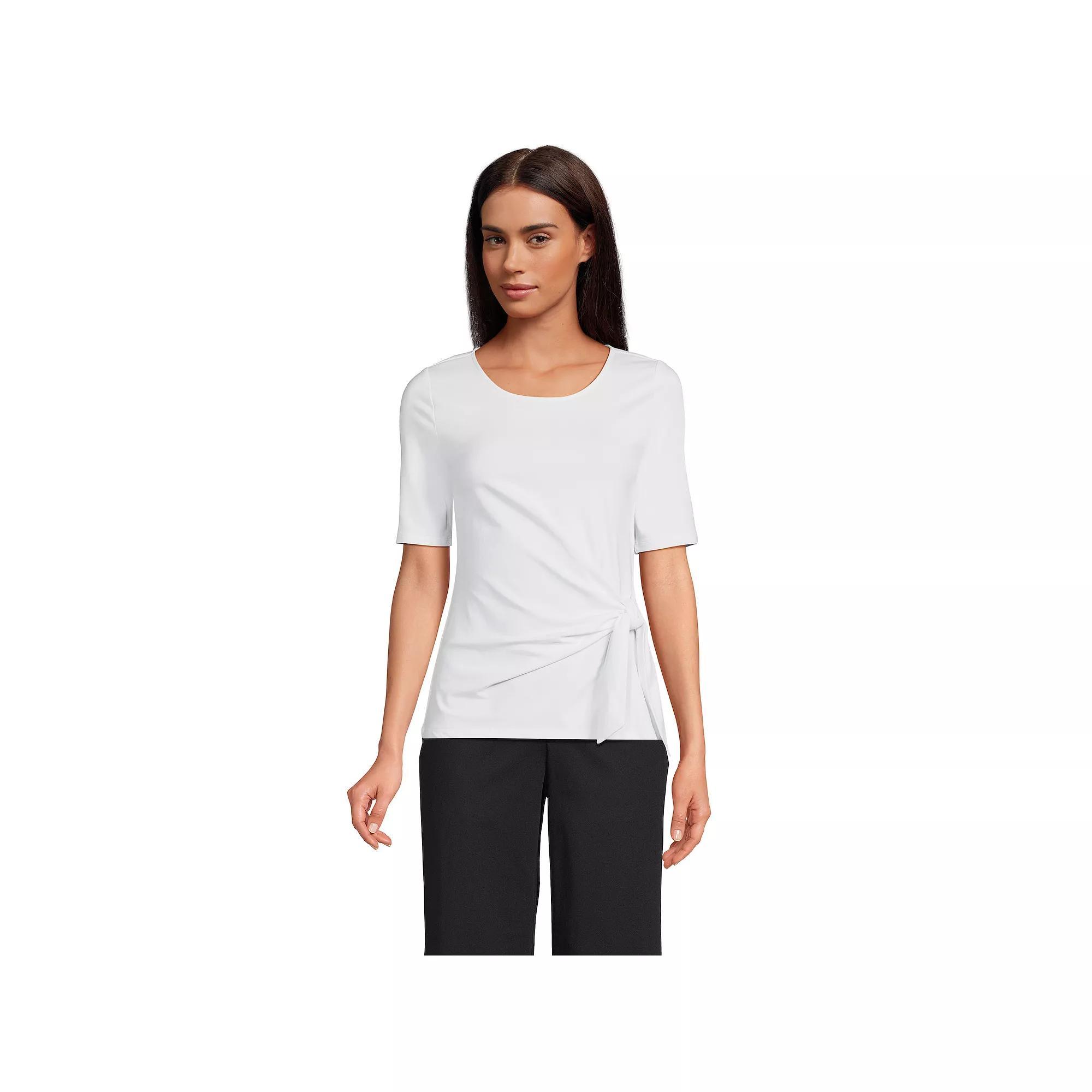 Women's Plus Size Lands' End Lightweight Jersey Tie Front Top, Size: 3XL, Black Product Image