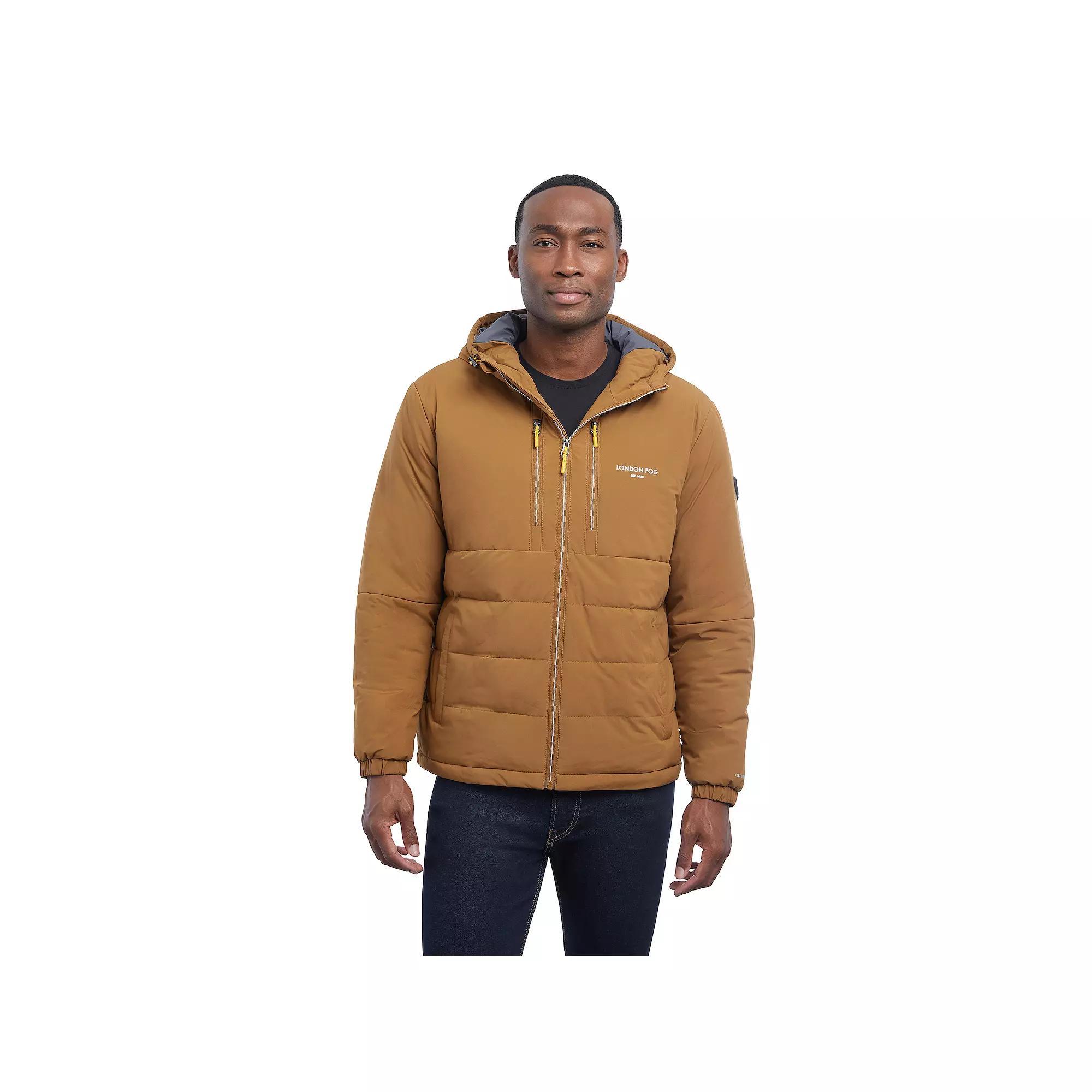 Men's London Fog Flex Stretch Hooded Puffer Coat, Size: XXL, Brown Product Image
