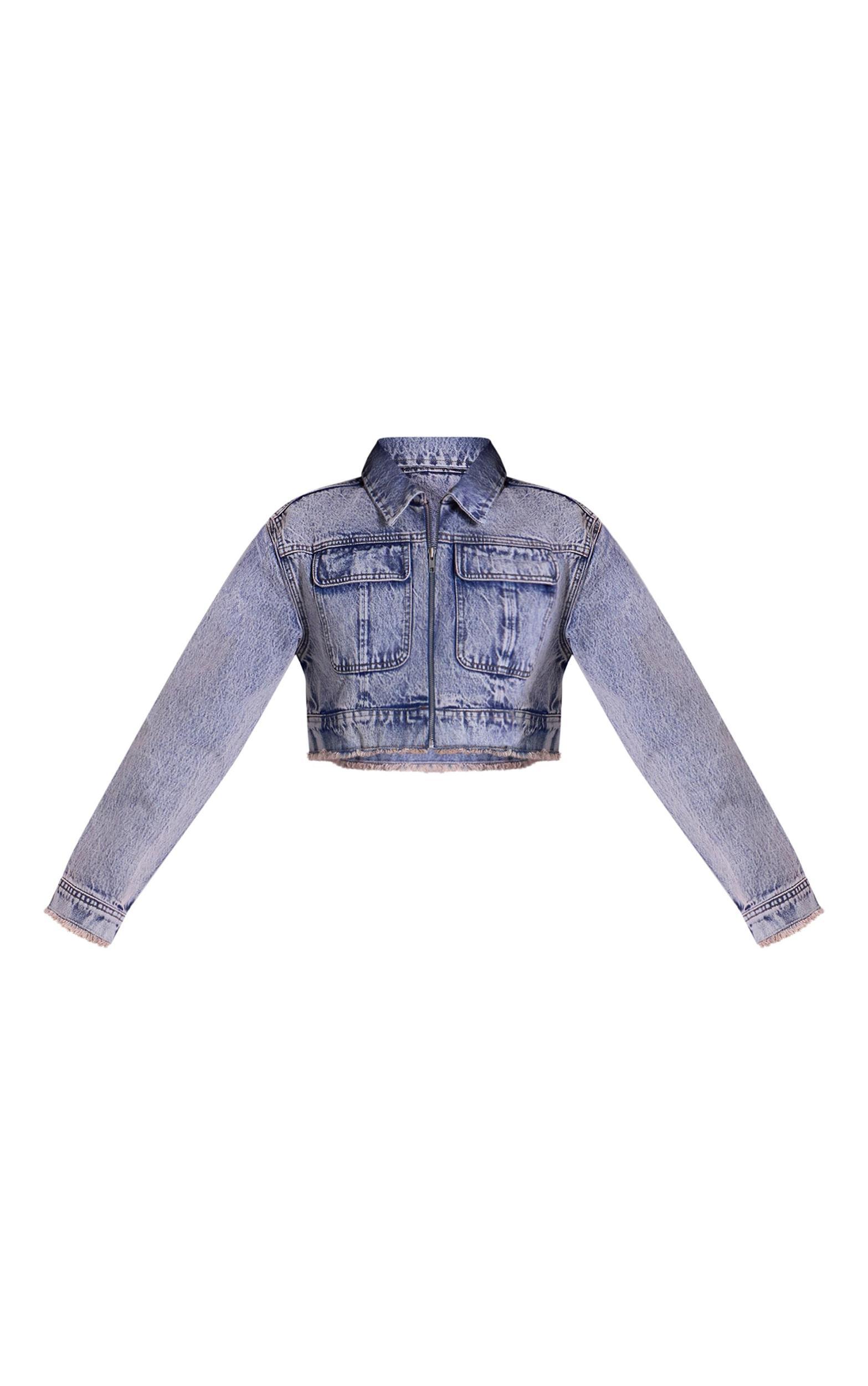 Acid Wash Denim Cropped Jacket Product Image