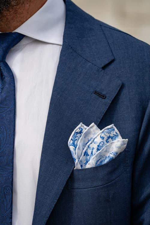 Elizabetta Porto - Double Sided Silk Pocket Square for Men in Azure at Nordstrom Product Image