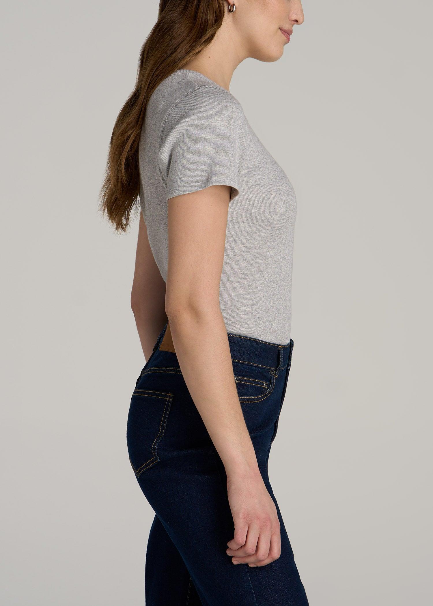 Short Sleeve Crew Neck Ribbed T-Shirt for Tall Women in Grey Mix Product Image