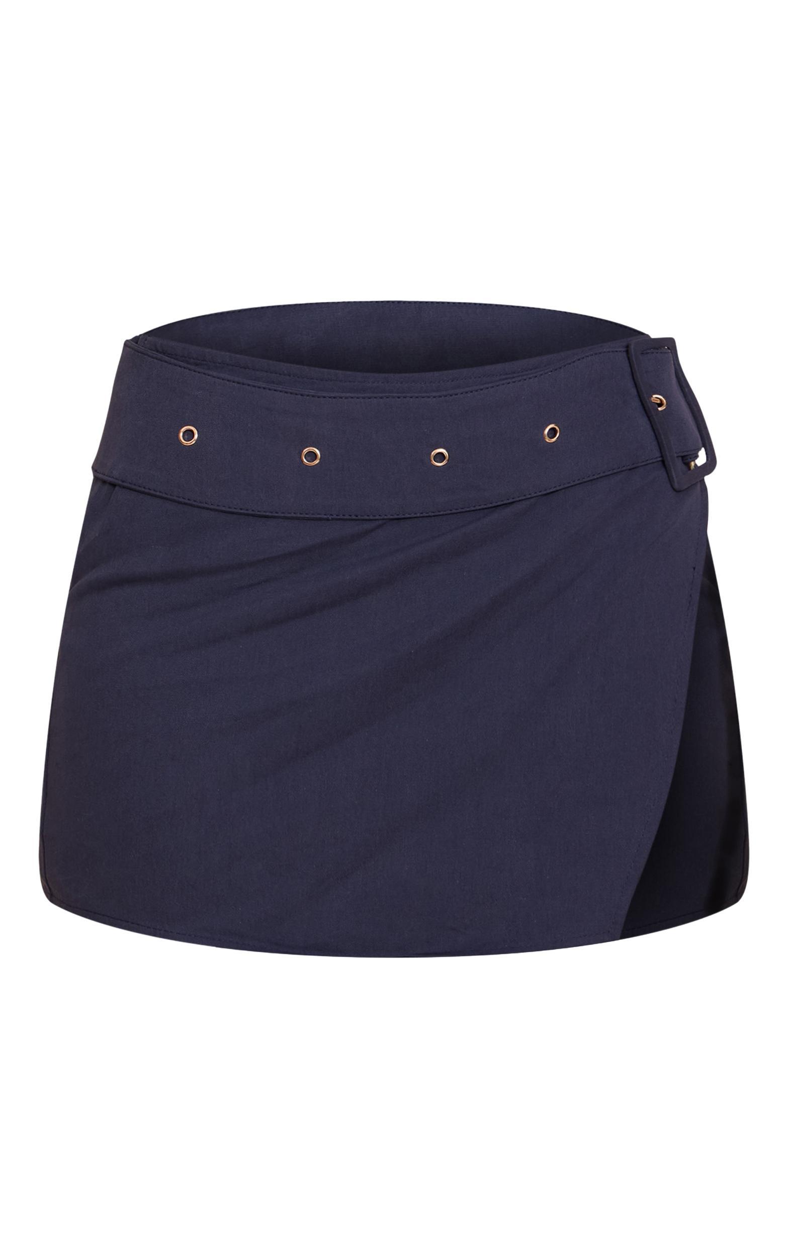 PLT Label Navy Belt Detail Wrap Mini Skirt Product Image