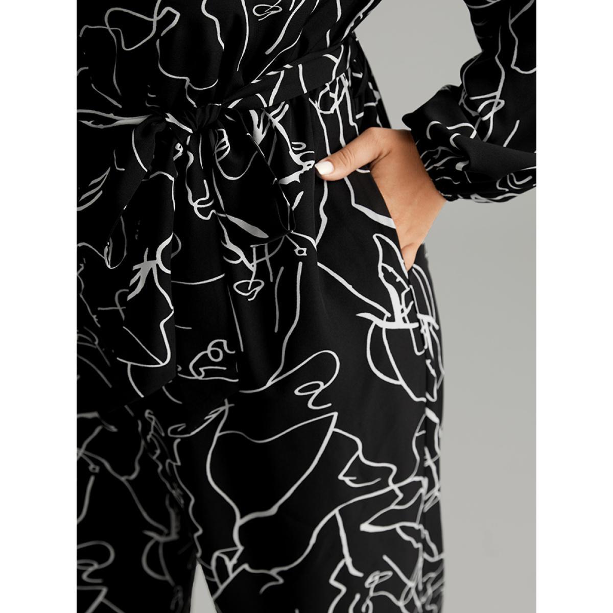 Plus Size BlackFlower Halloween Art & Design Belted Pocket Jumpsuit Women Office Long Sleeve Shirt collar Festival-Halloween Loose Jumpsuits BloomChic 28/5X Product Image