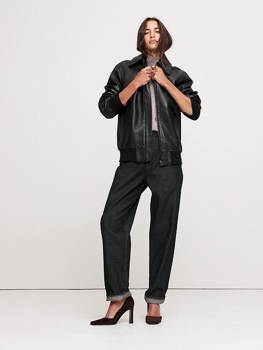 Oversized Leather Bomber Jacket Product Image