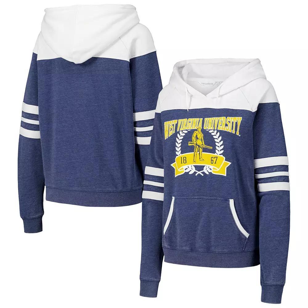 Women's Navy West Virginia Mountaineers Blitz Striped Blocked Raglan Pullover Hoodie, Size: Small, Blue Product Image