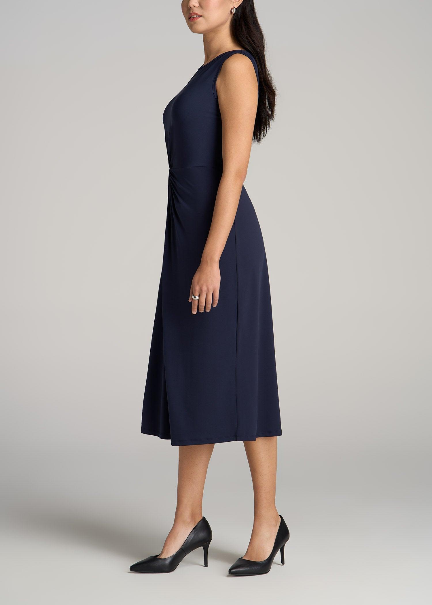 Sleeveless Knot Front Dress for Tall Women in Navy Product Image