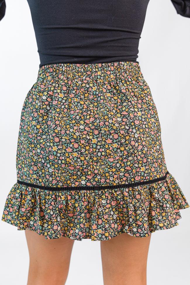What's The Tea Black Button Front Floral Mini Skort FINAL SALE Product Image