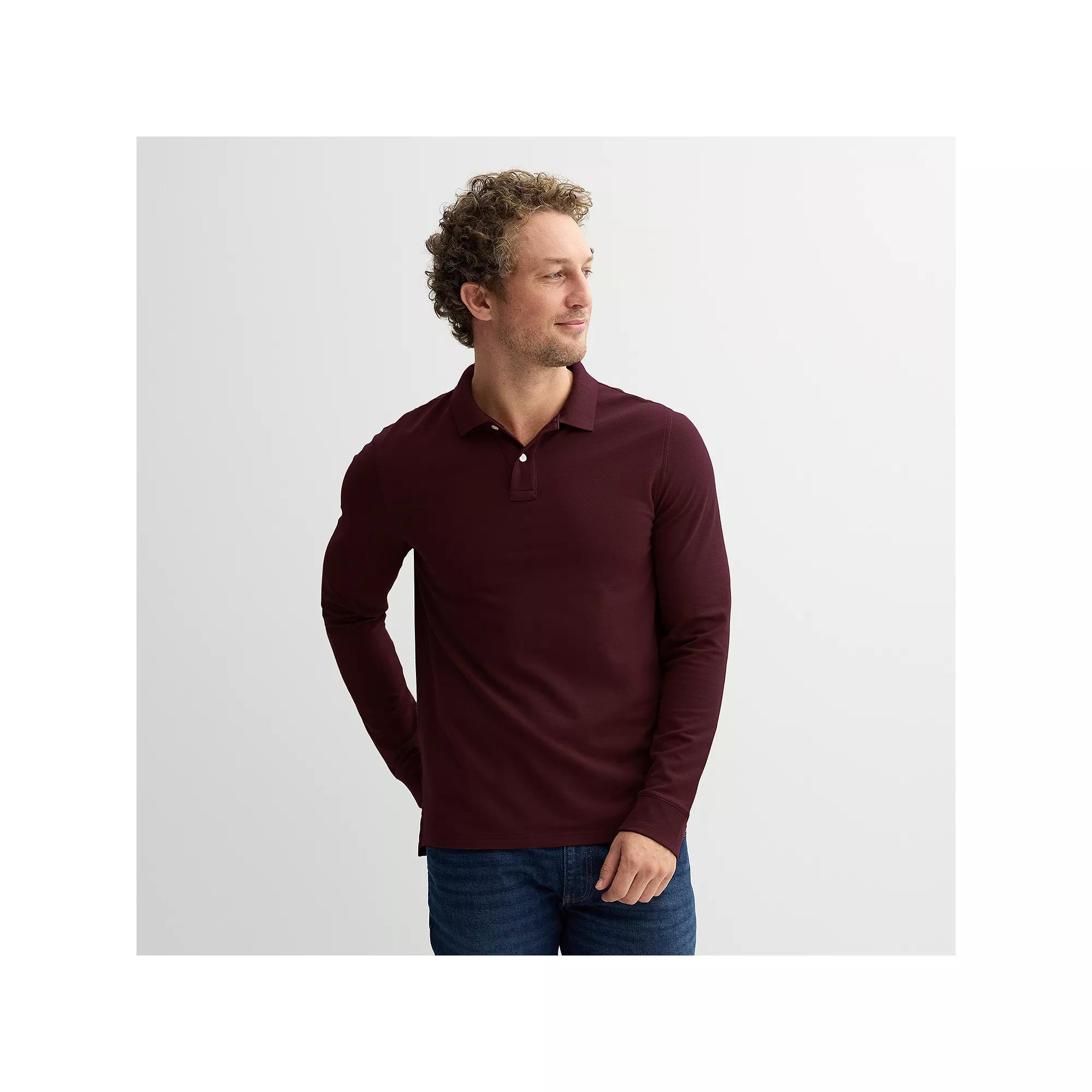 Men's Sonoma Goods For Life® Long Sleeve Pique Polo, Size: XL, Brown Product Image