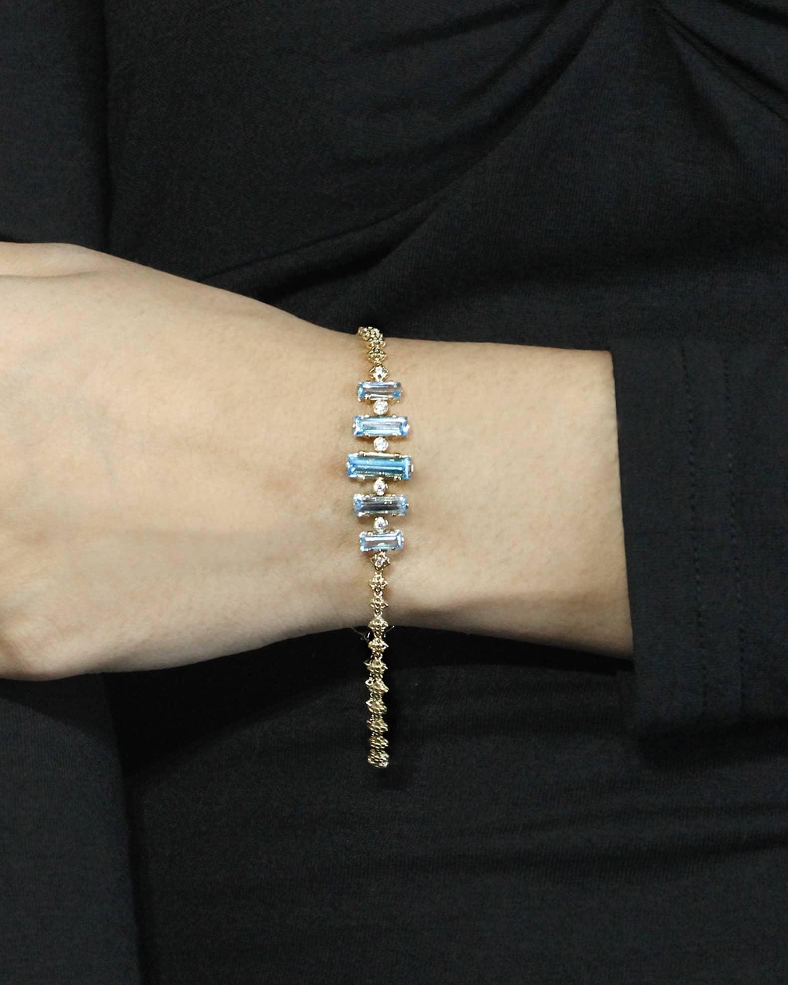 18K Yellow Gold Diamond and Baguette Swiss Blue Topaz Bracelet Product Image