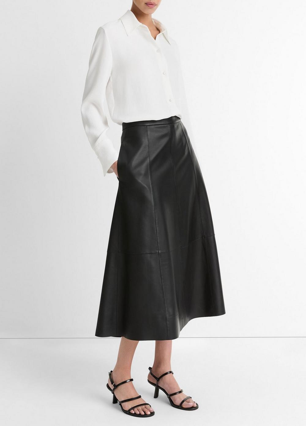 Womens Mid-Rise Flared Leather Skirt, Black, Size 6 Vince Product Image