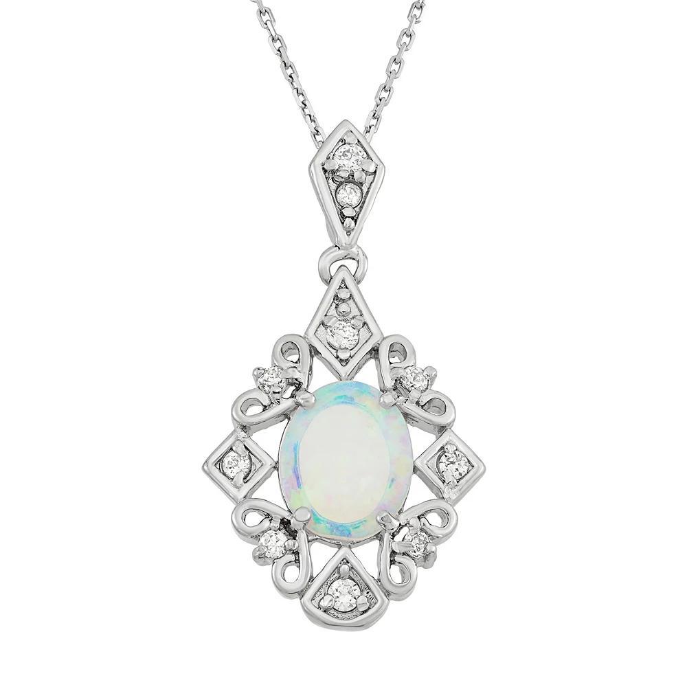 Lab-Created Opal & Cubic Zirconia Sterling Silver Filigree Pendant Necklace, Women's, Size: 18", White Product Image