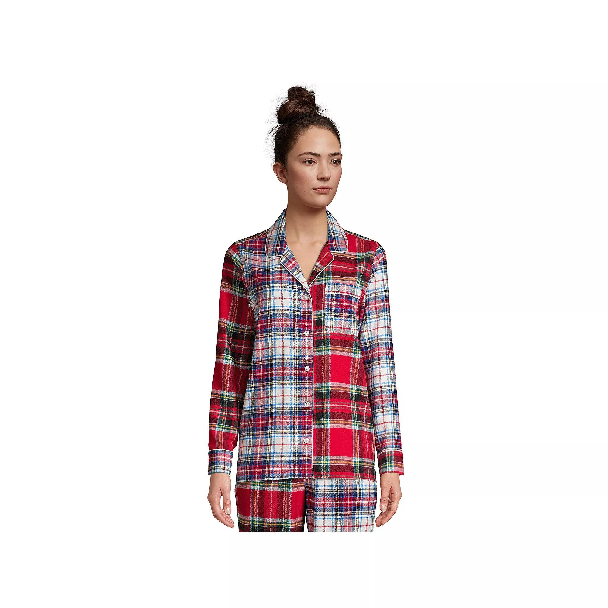 Women's Lands' End Long Sleeve Flannel Pajama Top, Size: Medium, Red Patchwork Plaid Product Image