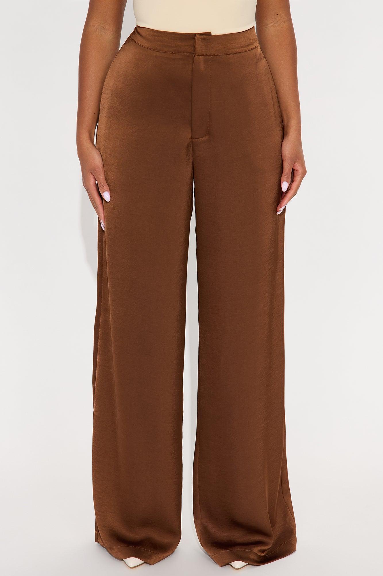 Denise Satin Wide Leg Trouser Pant - Chocolate Product Image