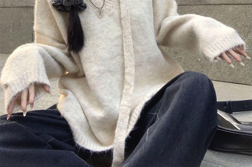 V-Neck Plain Sweater Product Image