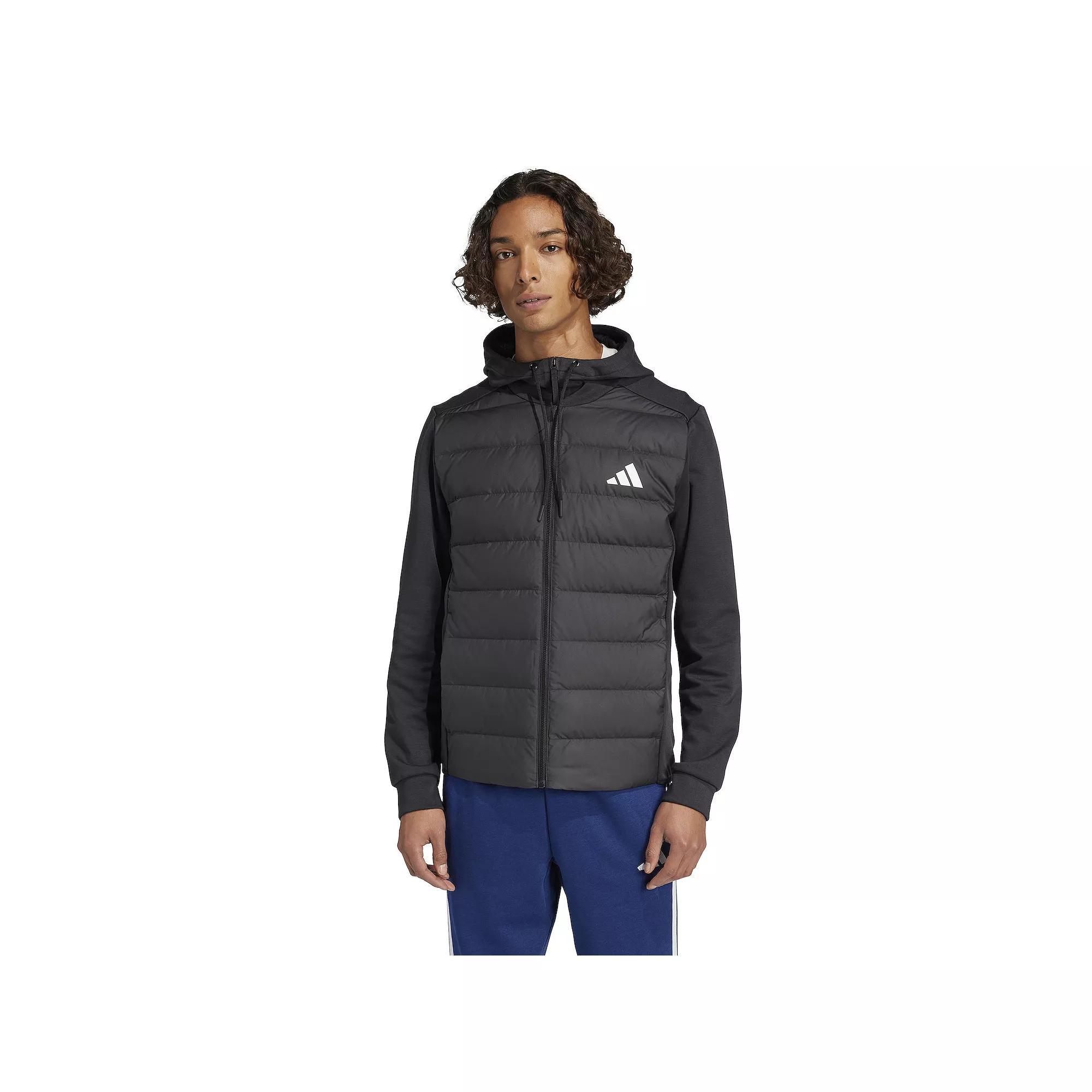 Men's adidas Essentials Down Hooded Sportswear Jacket, Size: XL, Black Product Image