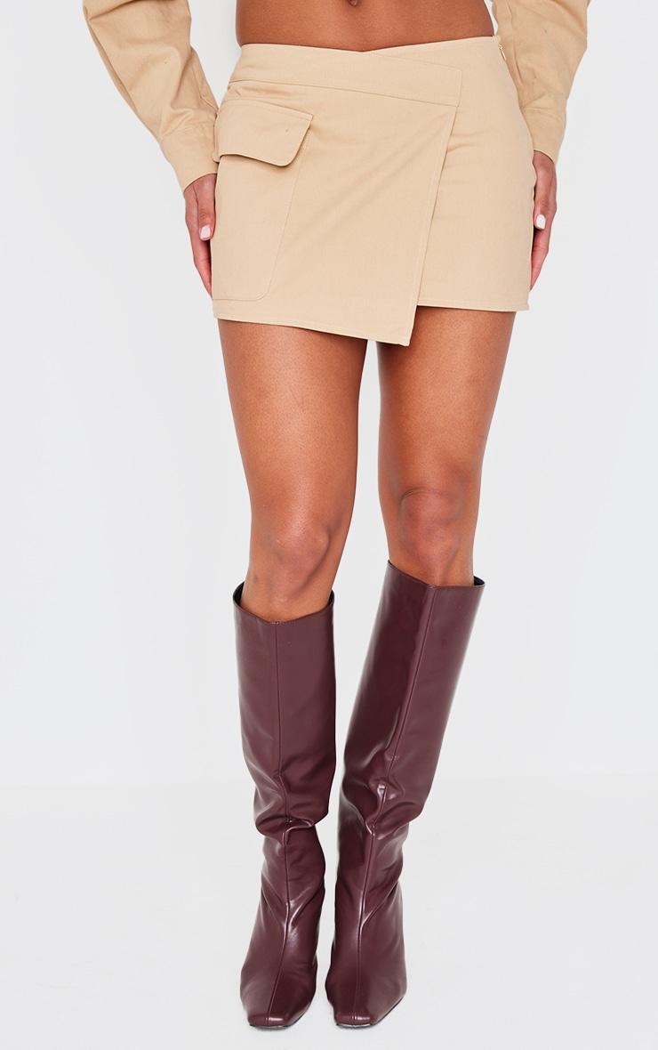 Beige Woven Cargo Wrap Mini Skirt Product Image