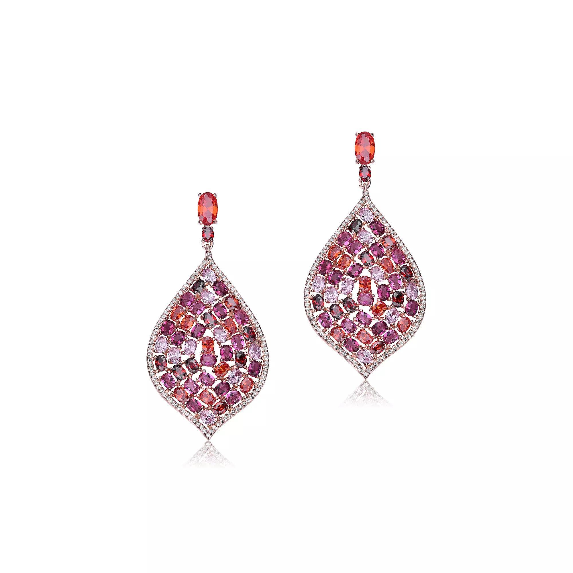 18k Gold over Sterling Silver Cubic Zirconia Drop Earrings, Womens, Pink Tone Red Team Product Image