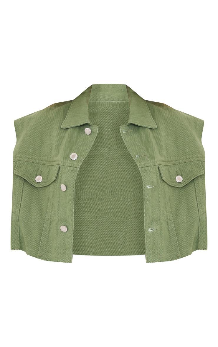 Shape Sage Khaki Washed Denim Raw Hem Edge Cropped Jacket Product Image