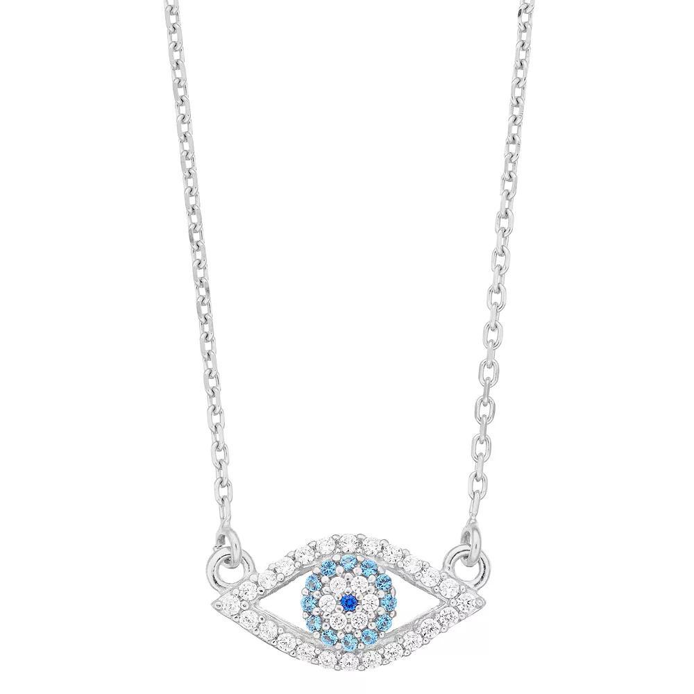 Sterling Silver Cubic Zirconia Evil Eye Necklace, Women's, Size: 18" Product Image