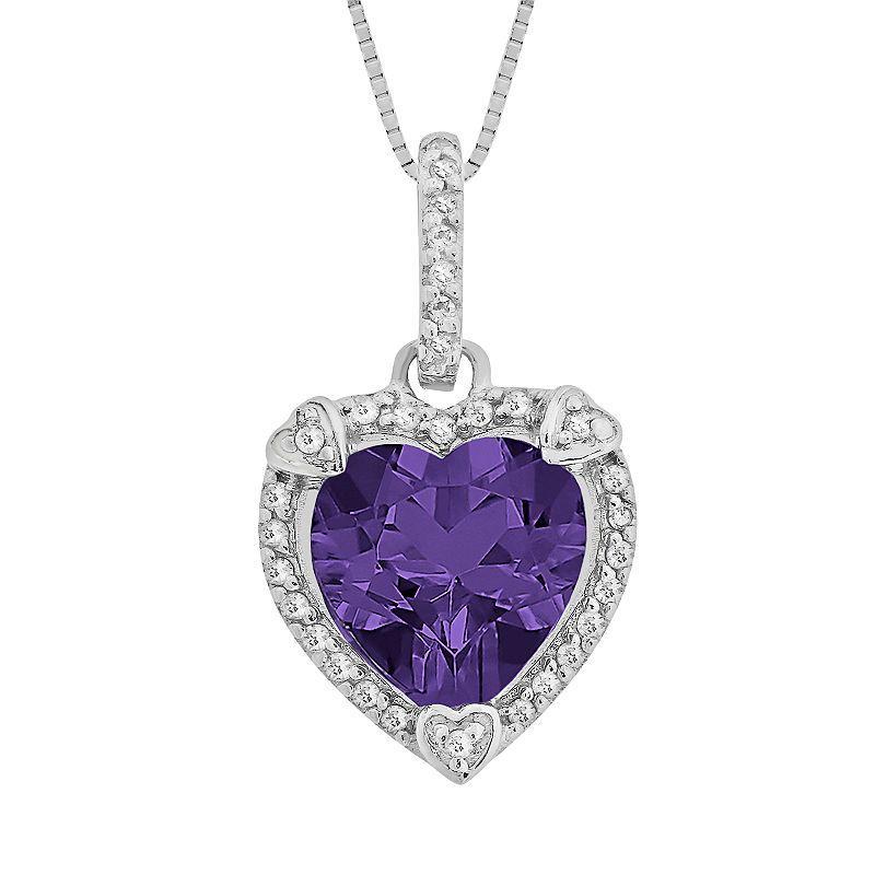 Gemminded Sterling Silver Amethyst and Diamond Accent Heart Frame Pendant, Women's, Size: 18", Purple Product Image