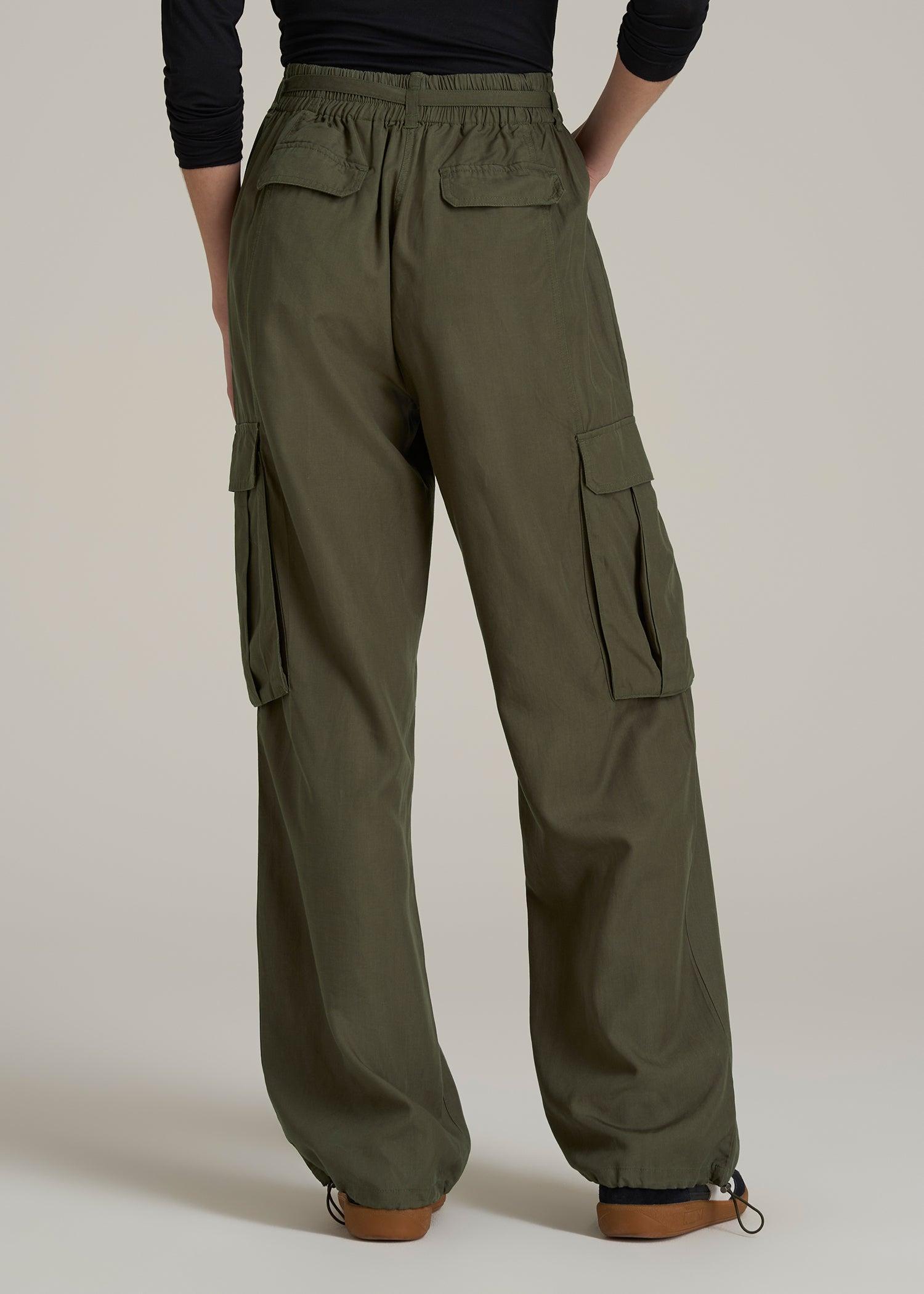 High Rise Cargo Parachute Pants for Tall Women in Forest Night Product Image