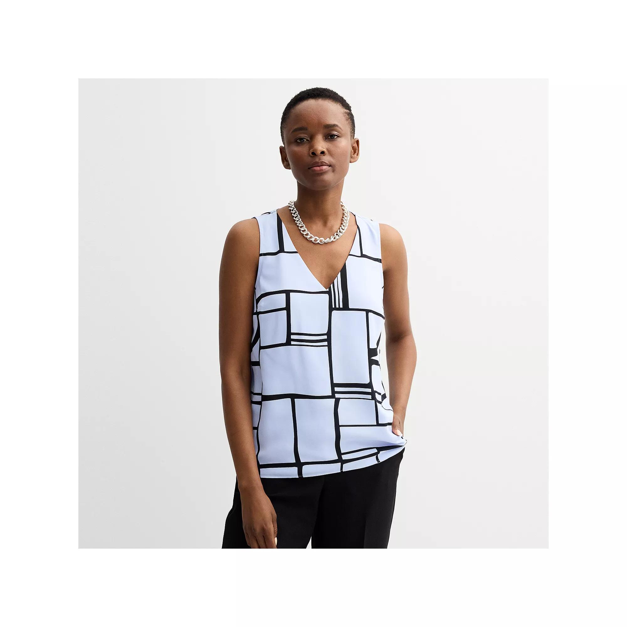 Women's Petite Nine West V-Neck Tank Top, Size: XS Petite, Blue Geo Blocks Product Image
