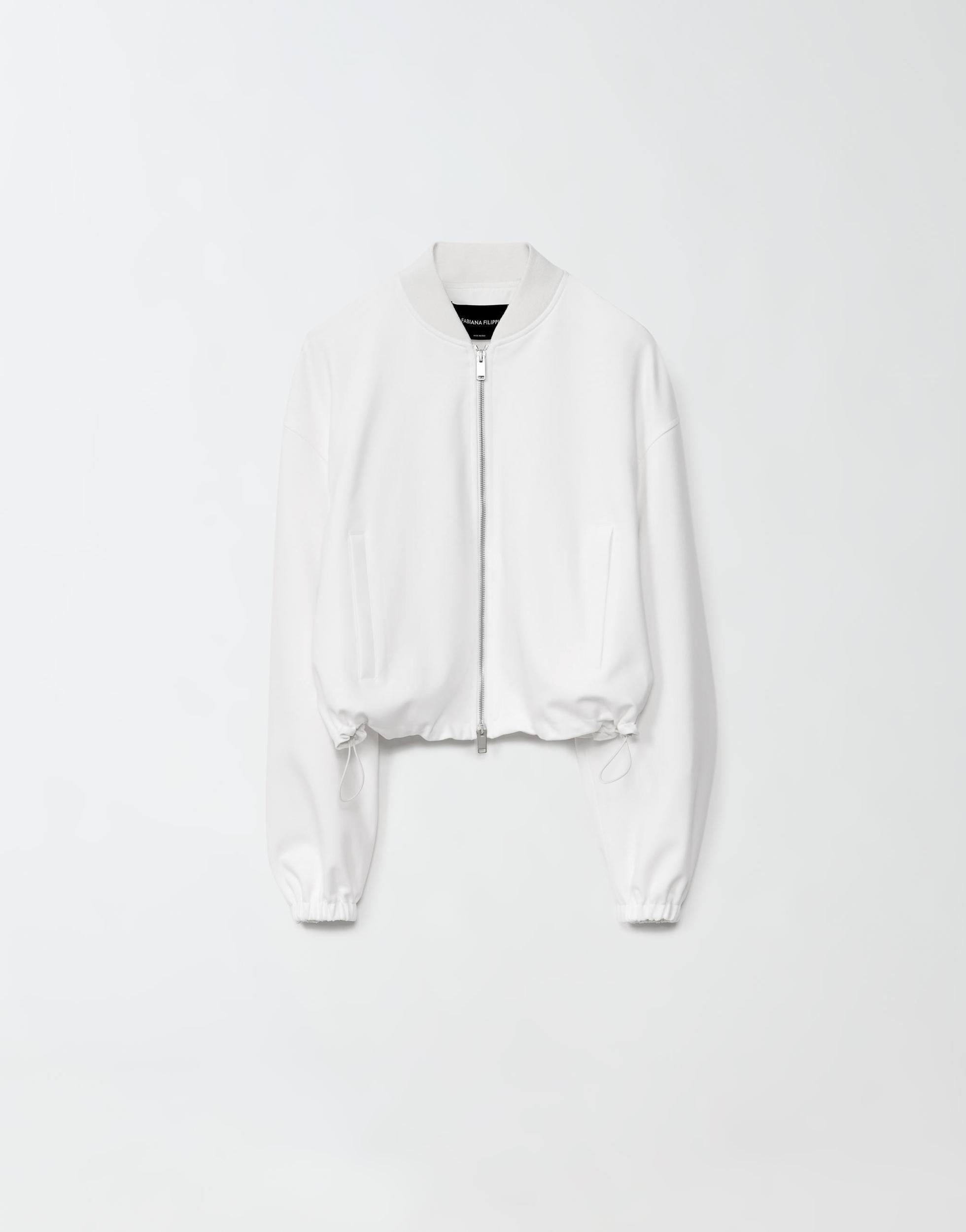 FABIANA FILIPPI Cropped Bomber With Knit Collar In White Product Image