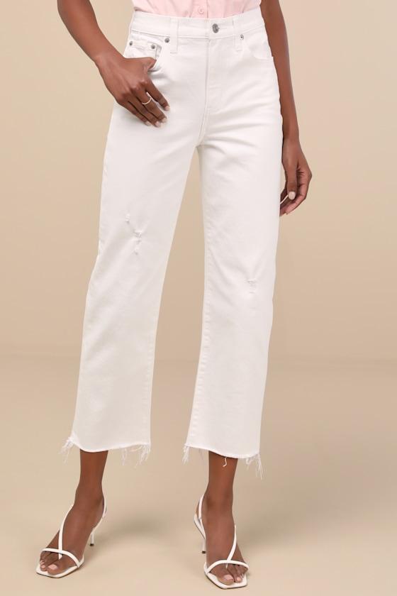 Sundaze White Raw Hem Cropped Denim Jeans Product Image