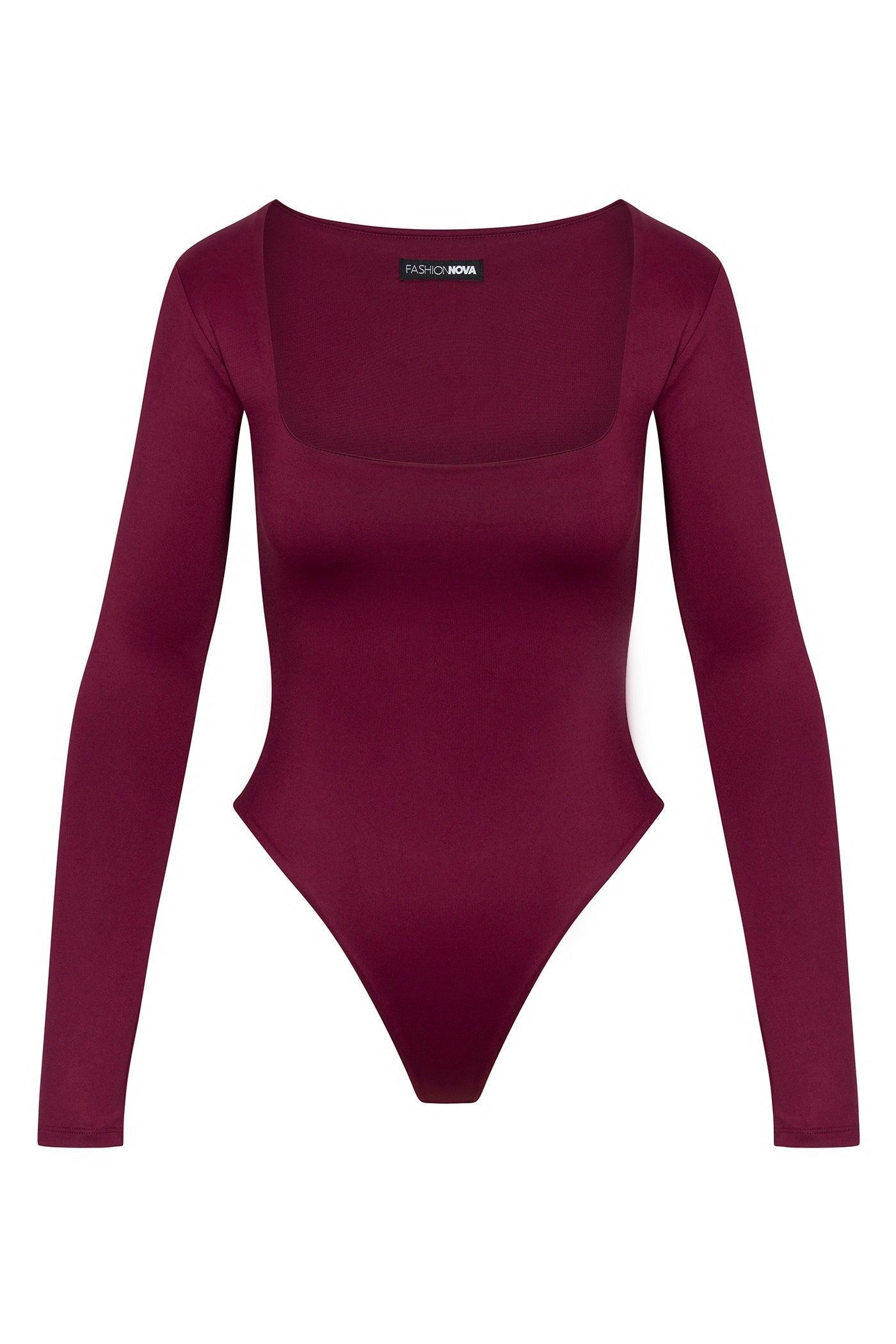 Contour Double Lined Long Sleeve Square Neck Bodysuit - Wine Product Image