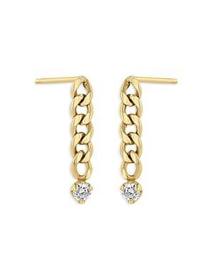 Womens 14K Yellow Gold & Diamond Small Curb Chain Drop Earrings Product Image
