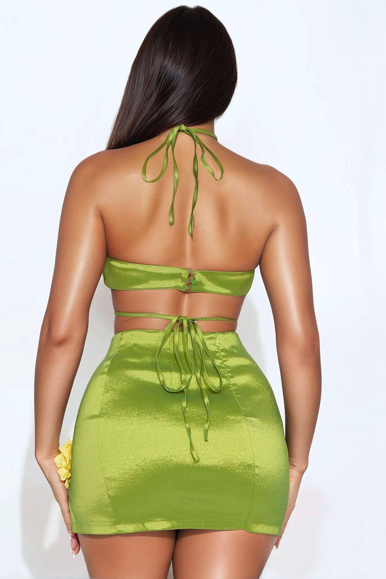 Blossom Burst Vacation Halter Skirt Set - Chartreuse Product Image