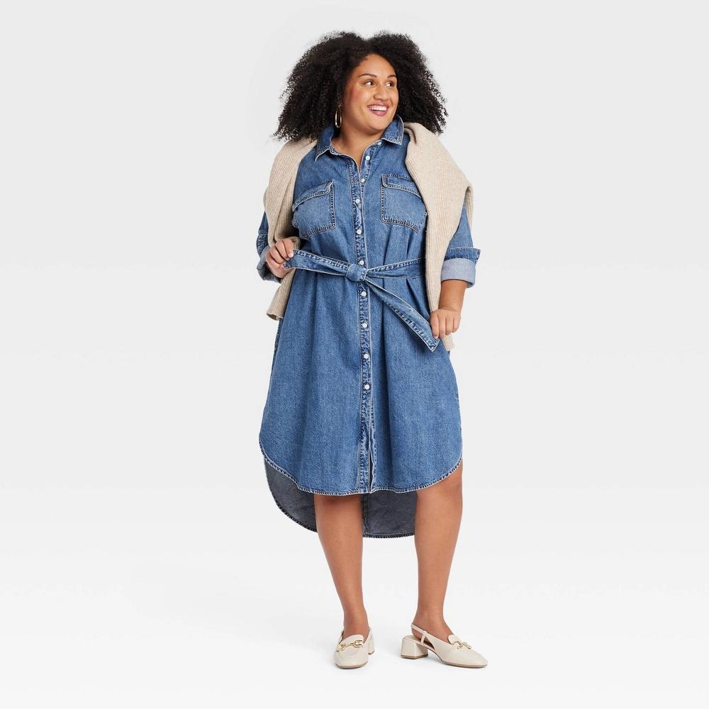 Women's Long Sleeve Midi Shirtdress - Ava & Viv™ Product Image