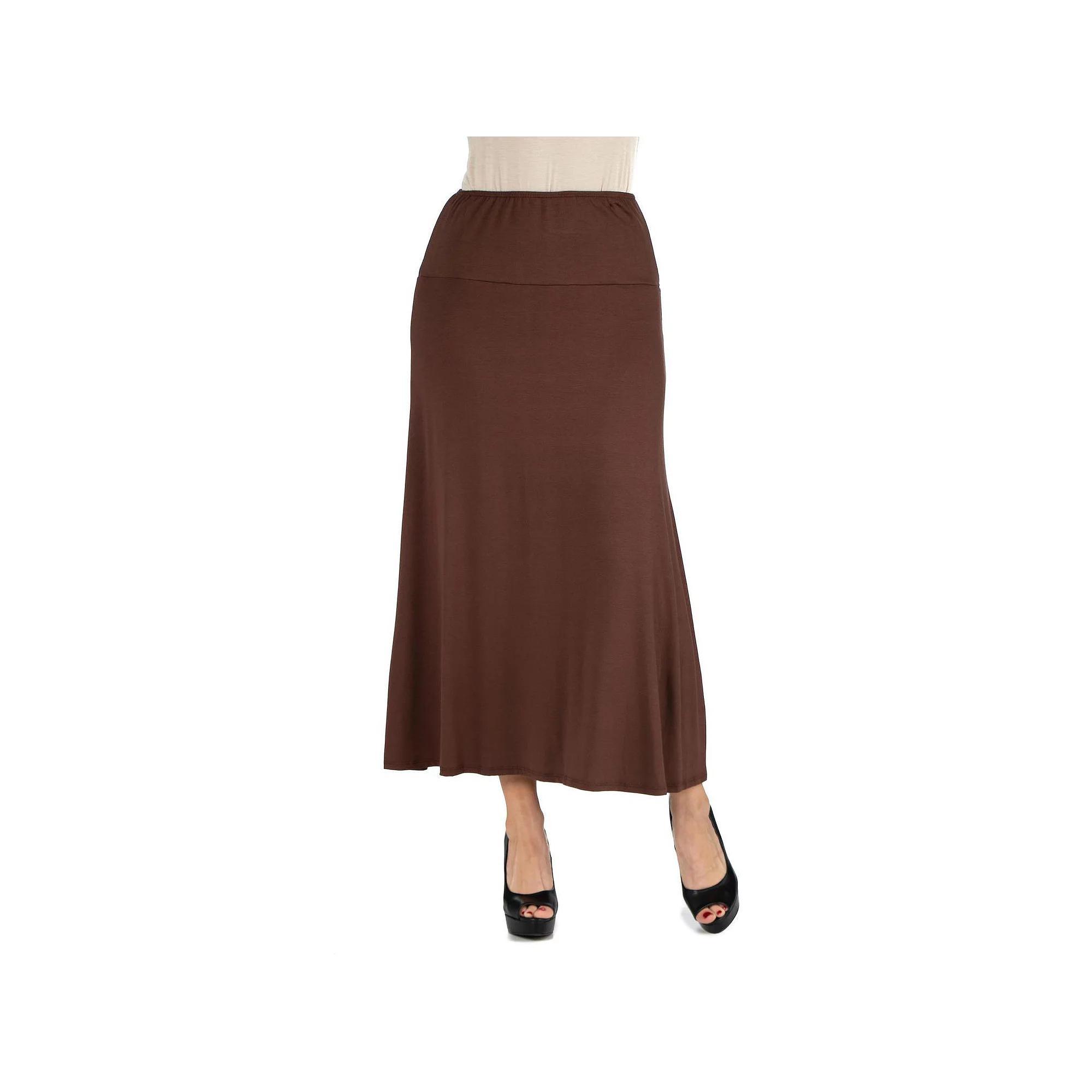 Women's 24seven Comfort Apparel Elastic Waist Midi Skirt, Size: XXL, Brown Product Image