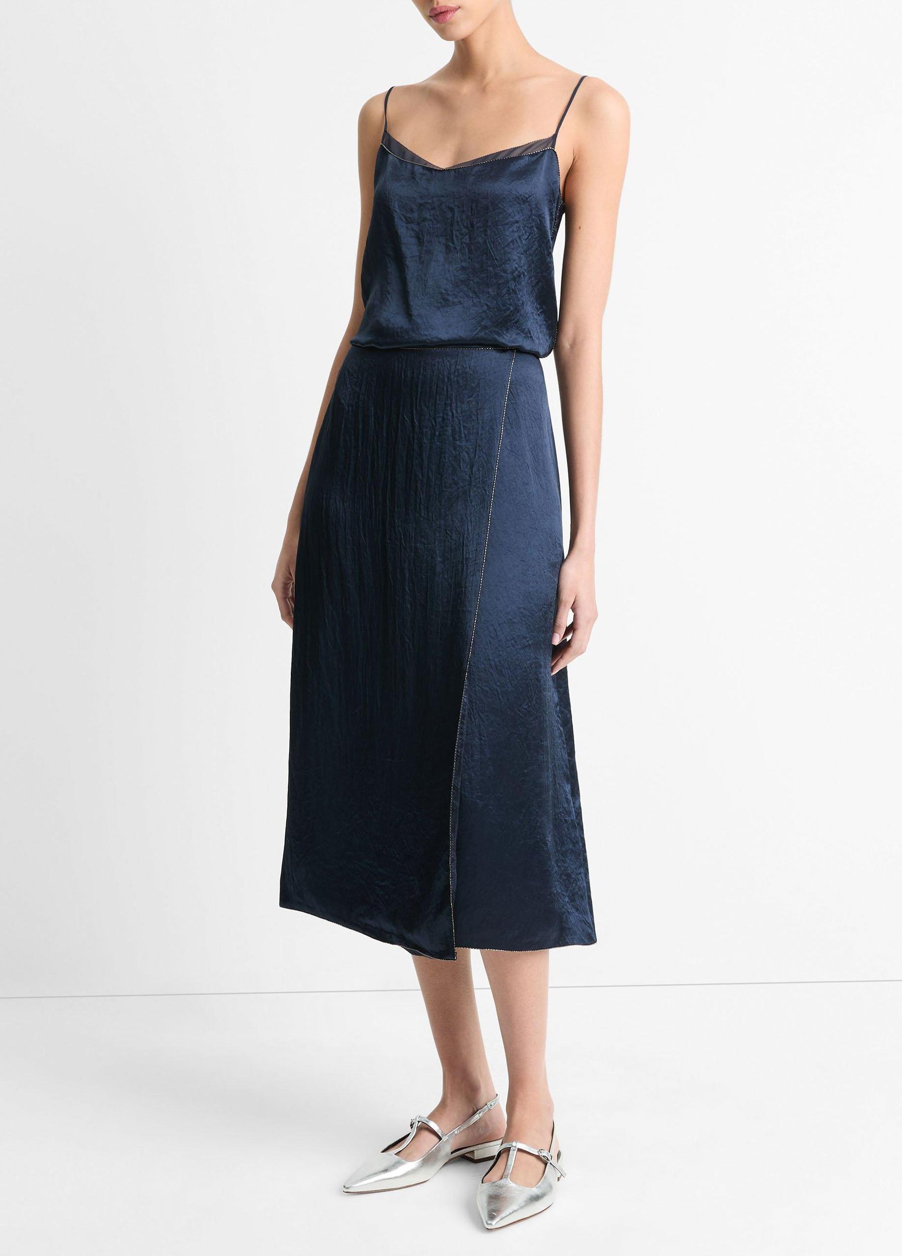 Beaded-Border Satin Slit Skirt Product Image