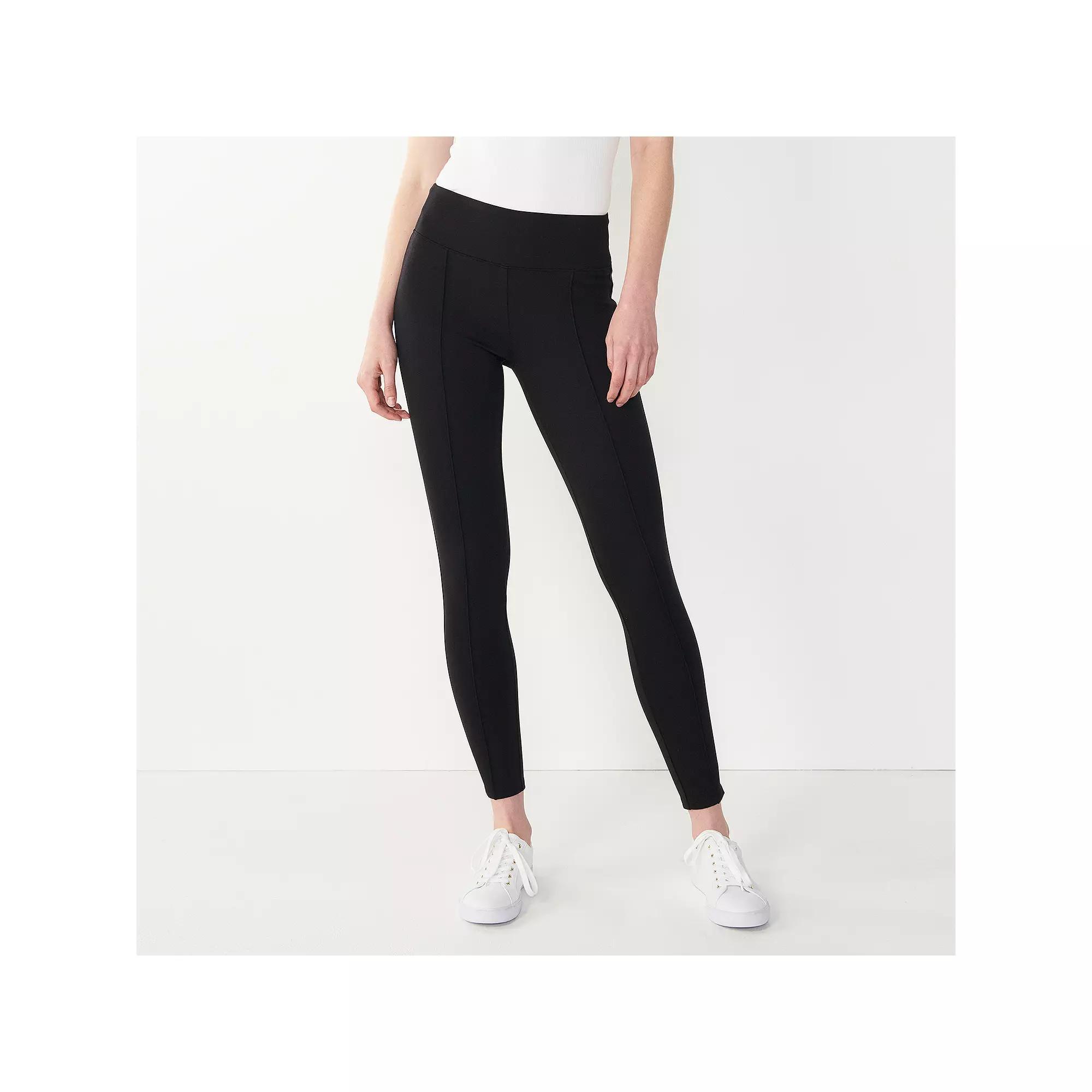 Petite Nine West Seamed Tummy Control Ponte Leggings, Women's, Size: Small Petite, Black Product Image