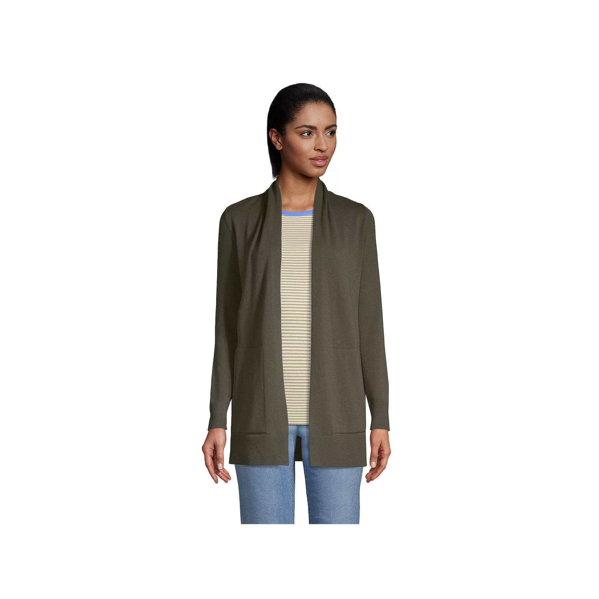 Petite Lands' End Open-Front Long Cardigan Sweater, Women's, Size: Large Petite, Green Moss Product Image