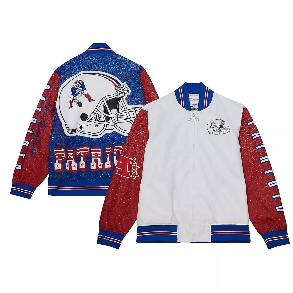 Men's Mitchell & Ness  White New England Patriots Team Burst Warm-Up Full-Zip Jacket, Size: XL Product Image