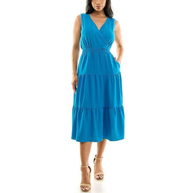 Women's Nina Leonard Tiered Smocked Midi Dress, Size: XL, Vibrant Purple Product Image