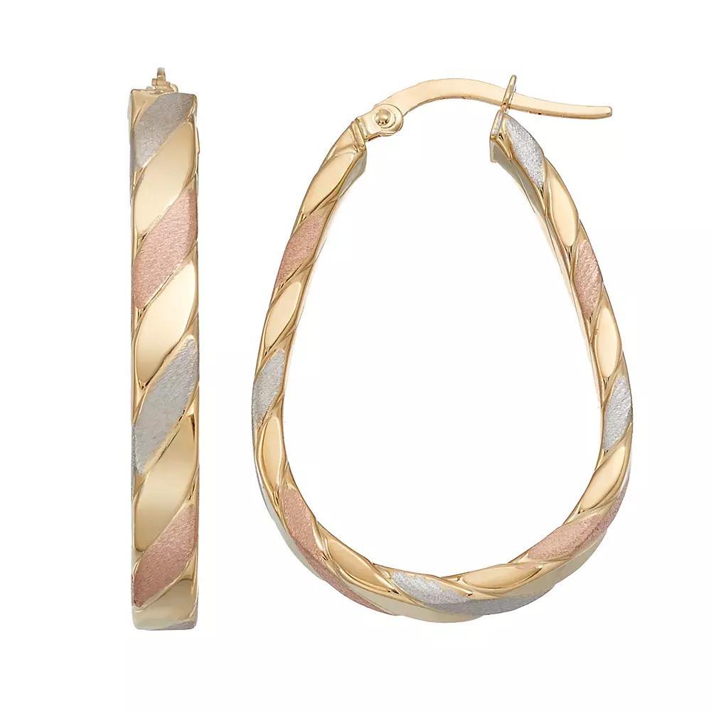 Forever 14K Tri Tone Striped U-Hoop Earrings, Women's, 14k  Tn Product Image