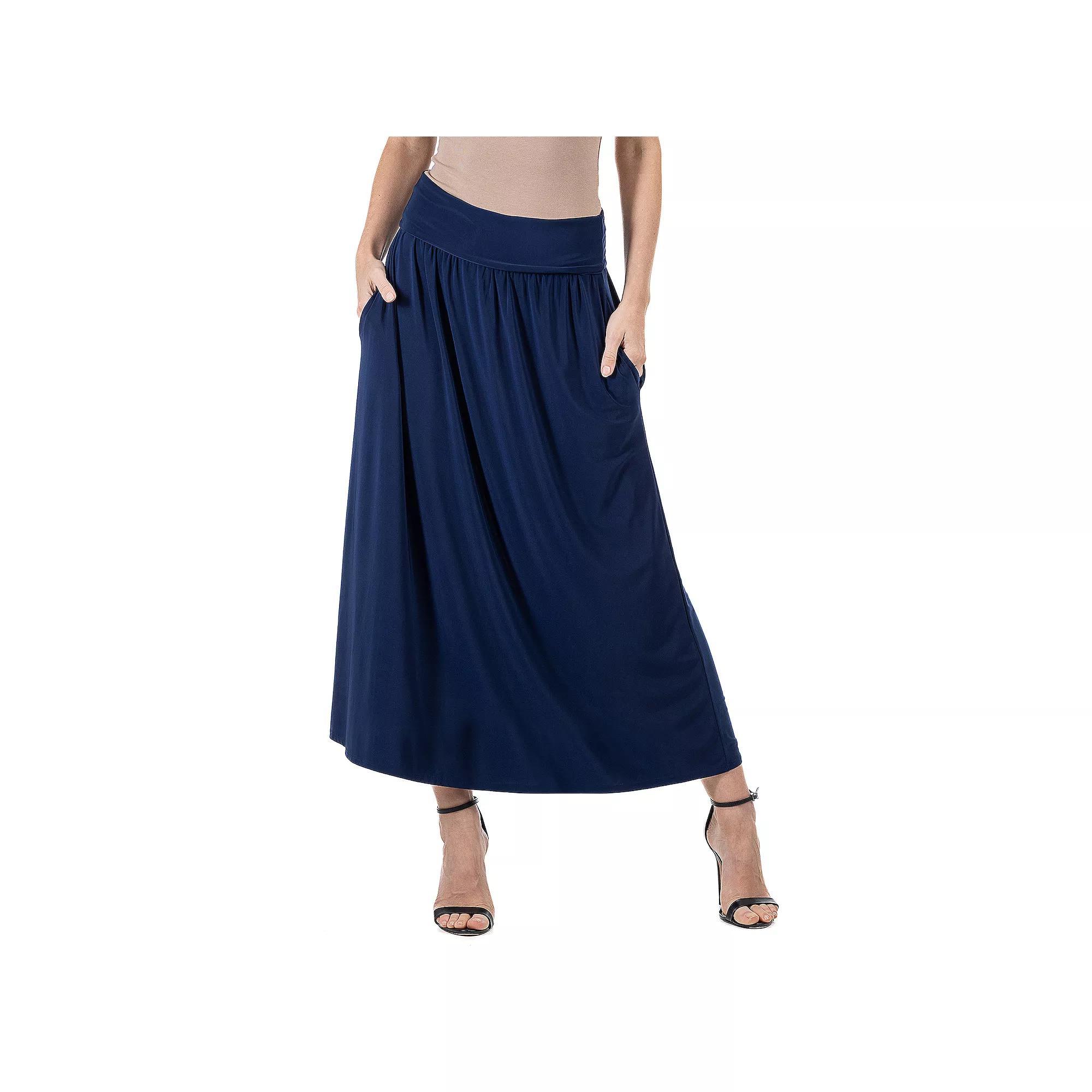 Women's 24Seven Comfort Apparel Foldover Maxi Skirt With Pockets, Size: XL, Blue Product Image