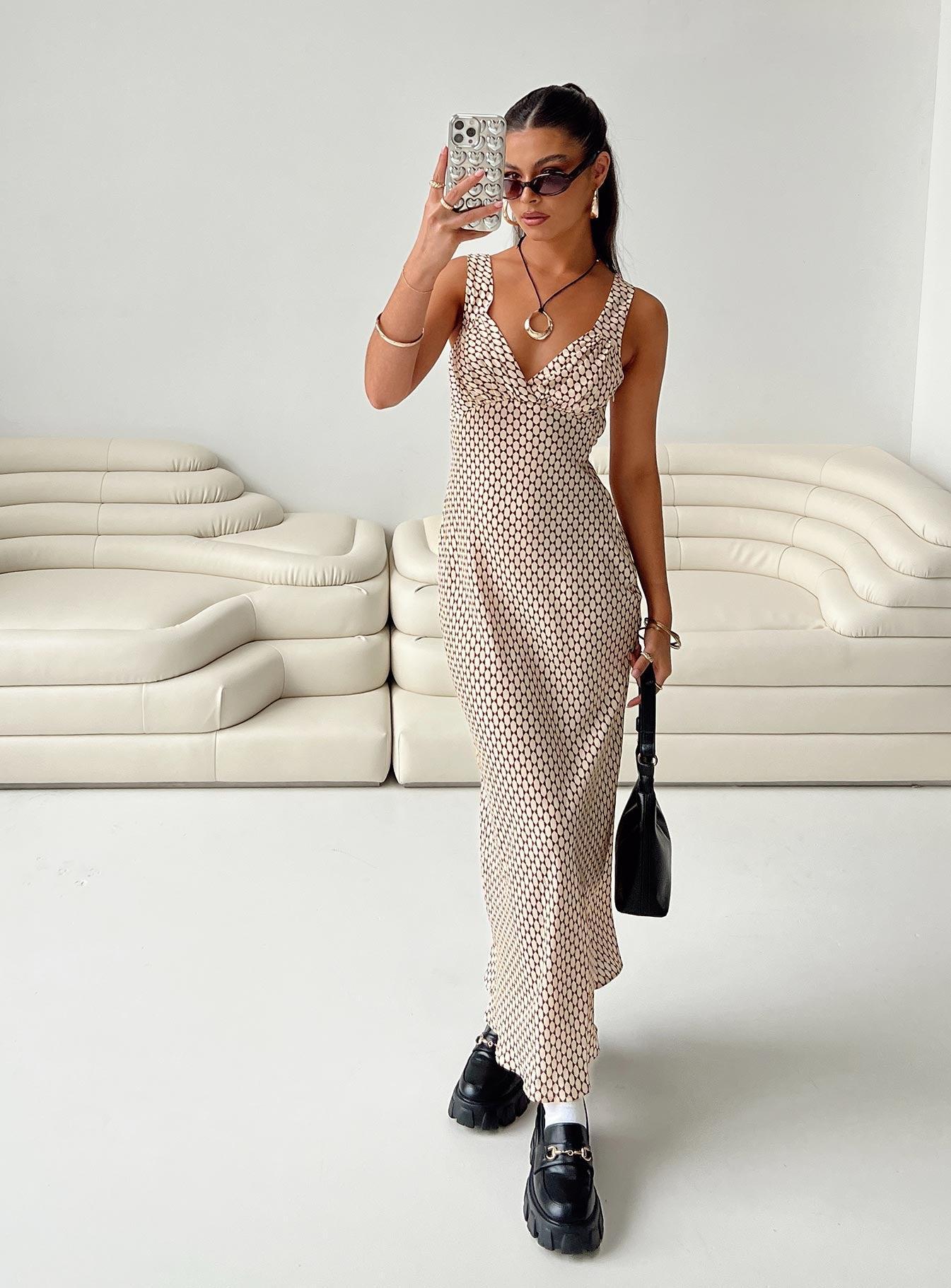 Maysa Geo Maxi Dress Beige Product Image