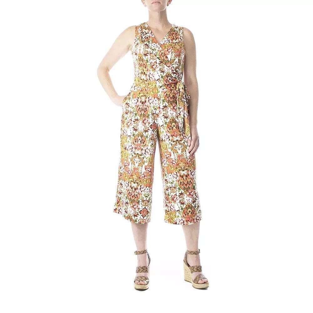 Women's Nina Leonard Print Surplice Wide-Leg Jumpsuit, Size: Large, Red Blue Team Product Image