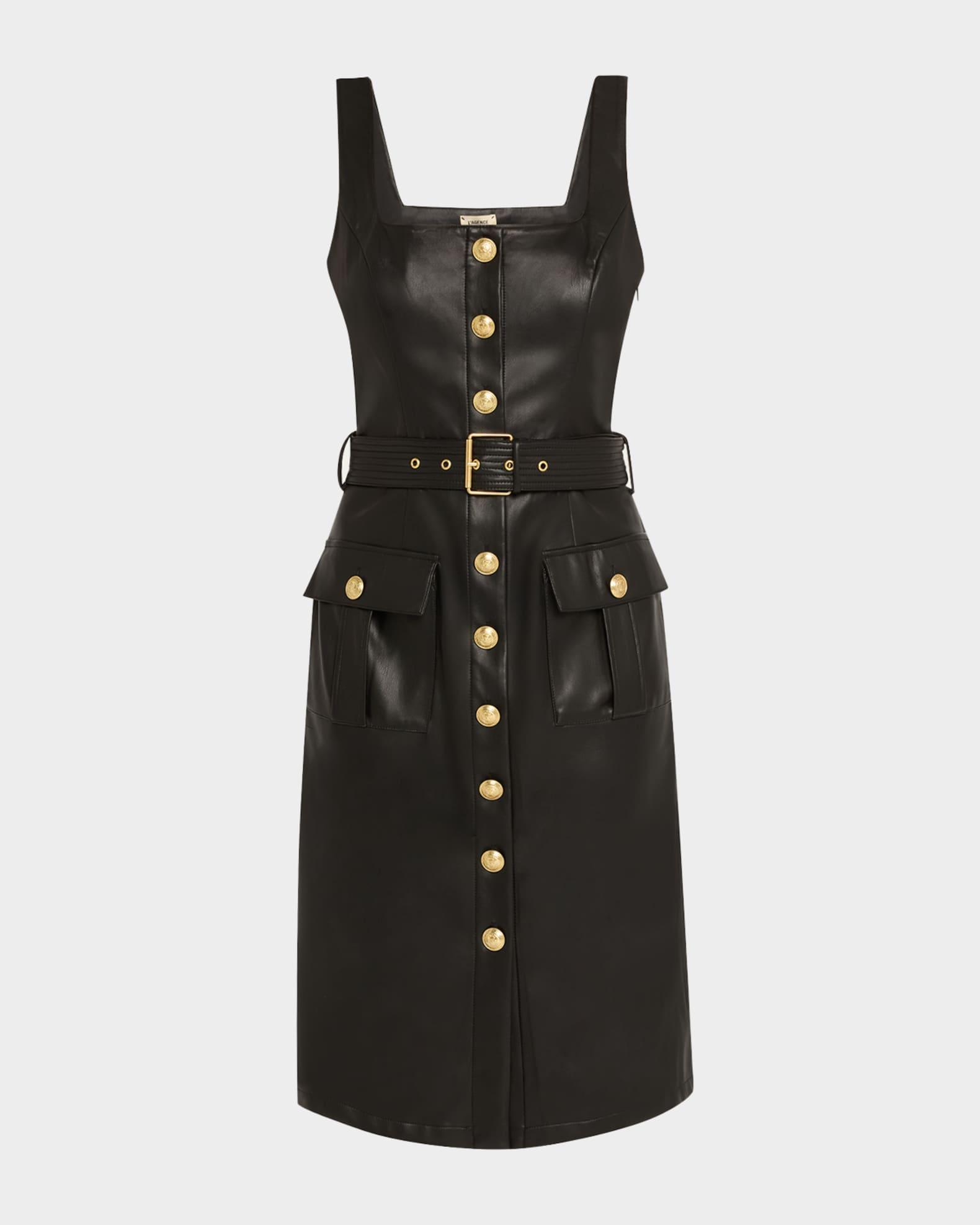 Idy Button-Front Faux Leather Dress Product Image